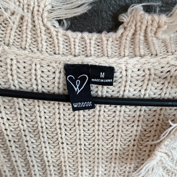 Windsor Distressed Cream V-Neck Sweater - Picture 2 of 3